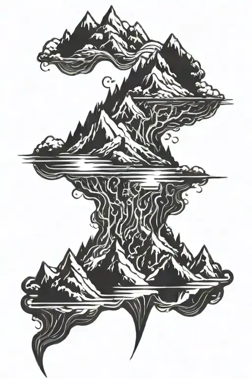 mountains and sea monster tattoo design idea
