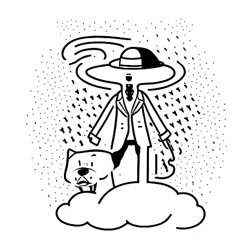 Design a tattoo of a person walking a dog under a sky filled with pop smoke lyrics tattoo design idea