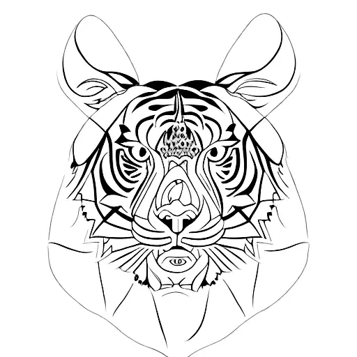 full body bengal tiger with tribal designs around it tattoo design idea