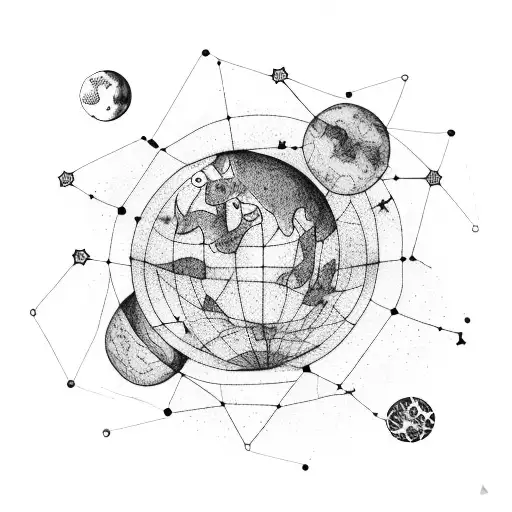 A constellation map of the teacher's favorite travel destinations with a moon in the center tattoo design idea