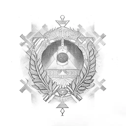 laurel wreath with stairs and praying hands tattoo design idea