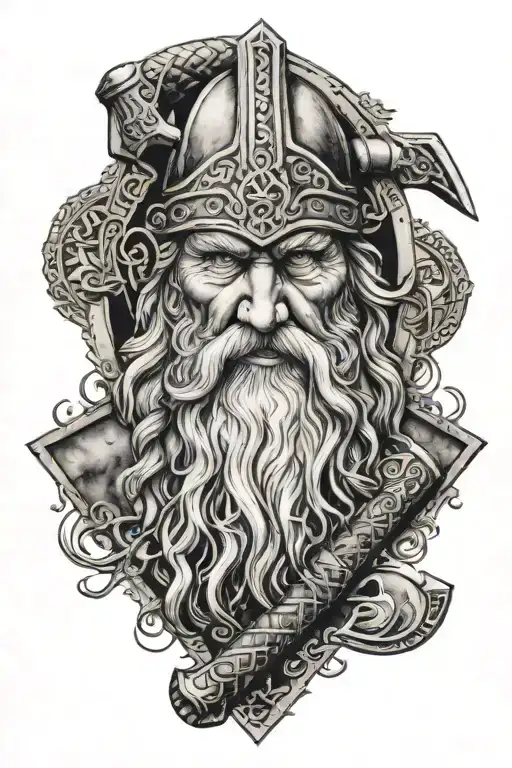 Viking, Odin, Thor, hammer, tattoo design idea