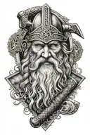 Viking, Odin, Thor, hammer, tattoo design idea