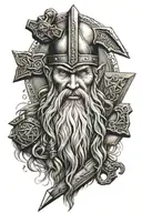 Viking, Odin, Thor, hammer, tattoo design idea