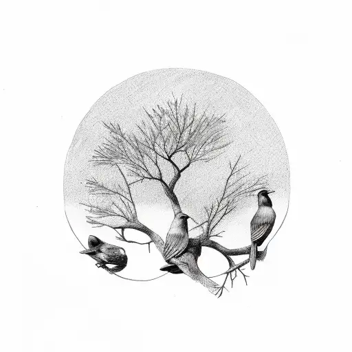 3 birds sitting on a tree branch, mom and two babies tattoo design idea
