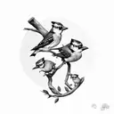 mother bluejay and two babies sitting in a tree  tattoo design idea