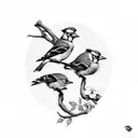 mother bluejay and two babies sitting in a tree  tattoo design idea