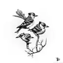 mother bluejay and two babies sitting in a tree  tattoo design idea
