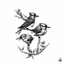 mother bluejay and two babies sitting in a tree  tattoo design idea