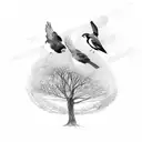 3 birds sitting on a tree branch, mom and two babies tattoo design idea
