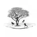 3 birds sitting on a tree branch, mom and two babies tattoo design idea
