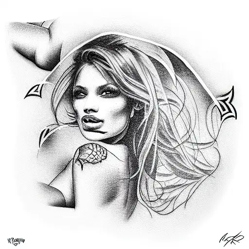 The model girl takes off her panties and smiles tattoo design idea