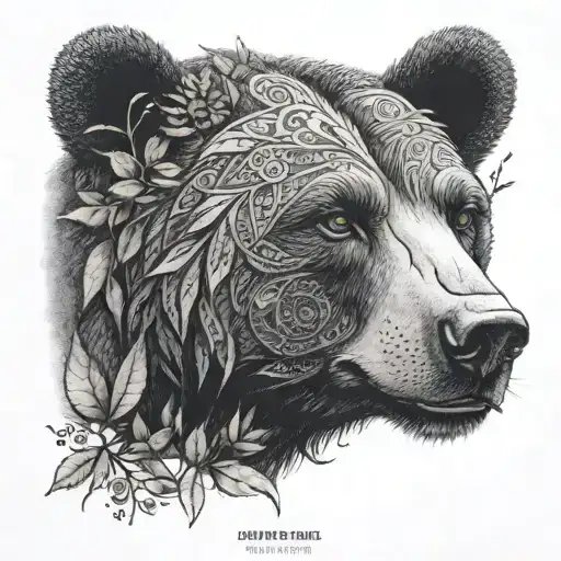 A portrait of Baloo the bear from The Jungle Book, with intricate dotwork shading and jungle foliage in the background tattoo design idea
