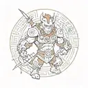 A thundercats cartoon character with viking runes and cyber-security codes surrounding them tattoo design idea