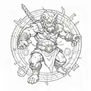 A thundercats cartoon character with viking runes and cyber-security codes surrounding them tattoo design idea
