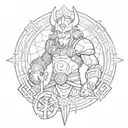 A thundercats cartoon character with viking runes and cyber-security codes surrounding them tattoo design idea