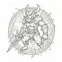 A thundercats cartoon character with viking runes and cyber-security codes surrounding them tattoo design idea