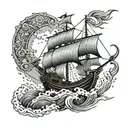 A cyber-security themed tattoo of a viking ship sailing through a storm, with lion-o  on deck tattoo design idea