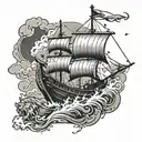 A cyber-security themed tattoo of a viking ship sailing through a storm, with lion-o  on deck tattoo design idea