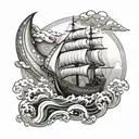 A cyber-security themed tattoo of a viking ship sailing through a storm, with lion-o  on deck tattoo design idea