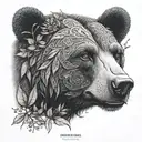 A portrait of Baloo the bear from The Jungle Book, with intricate dotwork shading and jungle foliage in the background tattoo design idea