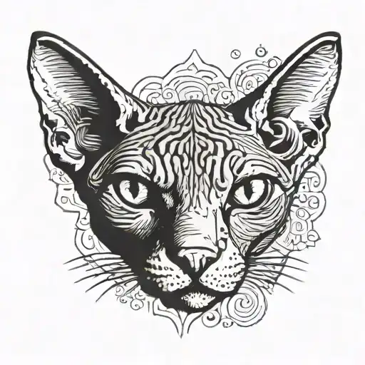 sphynx cat head with 4 empty eyes looking tattoo design idea