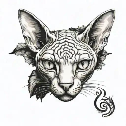 sphynx cat head with 4 empty eyes tattoo design idea