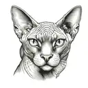 sphynx cat, multiple empty eyes, hungry look like tattoo design idea