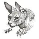 sphynx cat, multiple empty eyes, hungry look like tattoo design idea