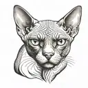 sphynx cat, multiple empty eyes, hungry look like tattoo design idea