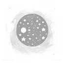 Setting: A starry night sky depicted by shaded areas with dots or small stars.  Waning Moon: Central to the design. Insp tattoo design idea