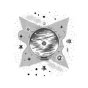 Setting: A starry night sky depicted by shaded areas with dots or small stars.  Waning Moon: Central to the design. Insp tattoo design idea