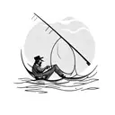 Man fishing while seated on the waning moon tattoo design idea