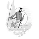 Man fishing while seated on the waning moon tattoo design idea