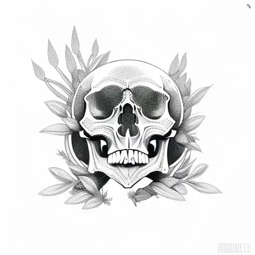  skull with plants tattoo design idea