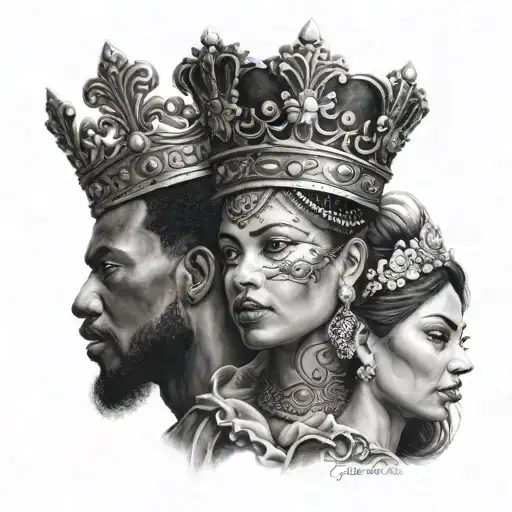 black king and Mexican queen crown tattoo design idea