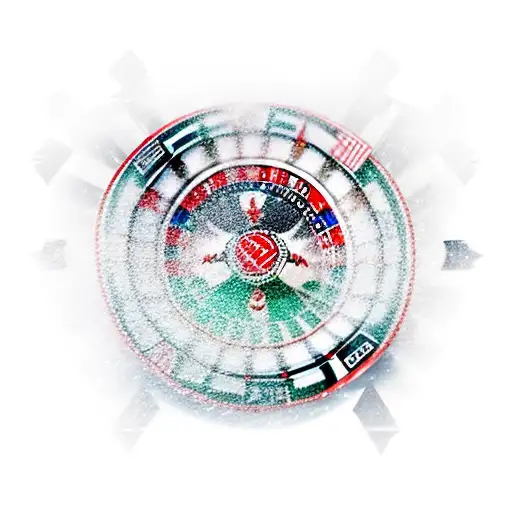 Tattoo design combining the thrill of snowmobile racing and gambling, with a traditional style portrayal of a snowmobile jumping over a roulette wheel tattoo design idea