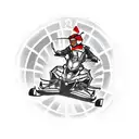 Tattoo design combining the thrill of snowmobile racing and gambling, with a traditional style portrayal of a snowmobile jumping over a roulette wheel tattoo design idea