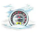 Tattoo design combining the thrill of snowmobile racing and gambling, with a traditional style portrayal of a snowmobile jumping over a roulette wheel tattoo design idea
