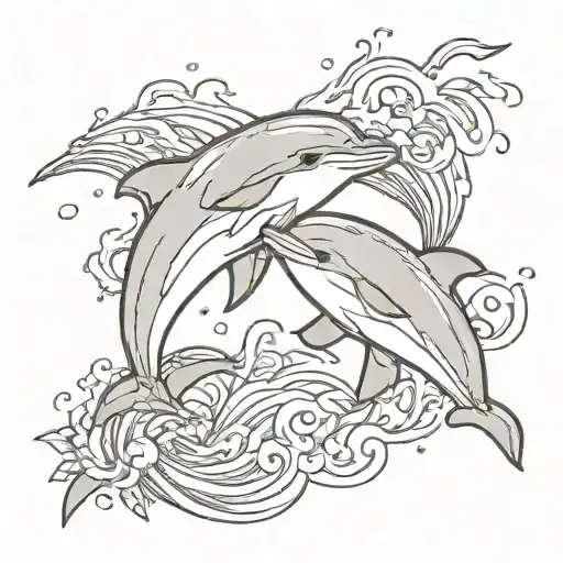 2 dolphins tattoo design idea