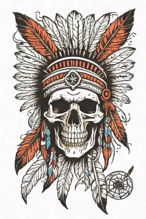 skull with Native American headdress tattoo design idea