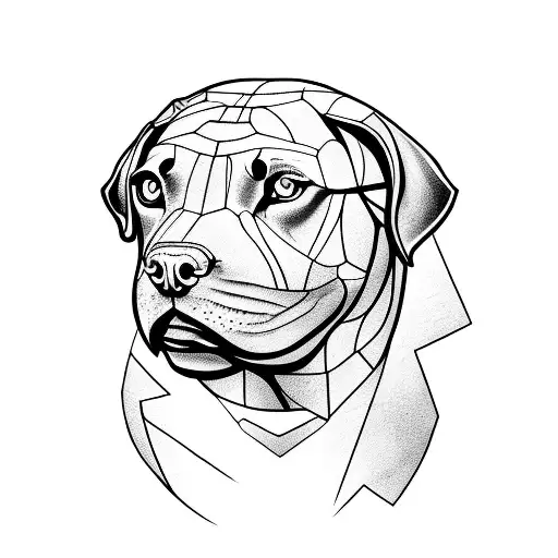 Half head of slytherin snake, Half head rottweiler front view and only straight lines tattoo design idea