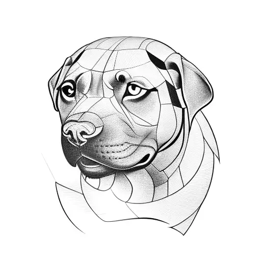 Half head of slytherin snake, Half head rottweiler front view and only straight lines tattoo design idea