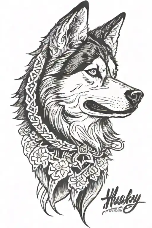 husky face incorporated tattoo design idea