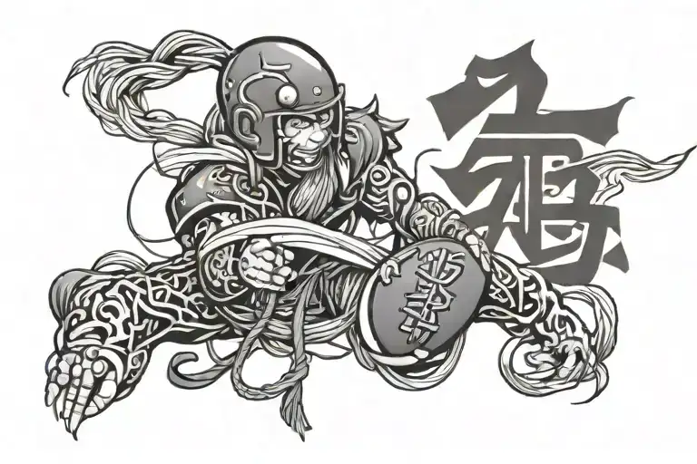 Chinese symbols that say steve with  football laces raped around  tattoo design idea