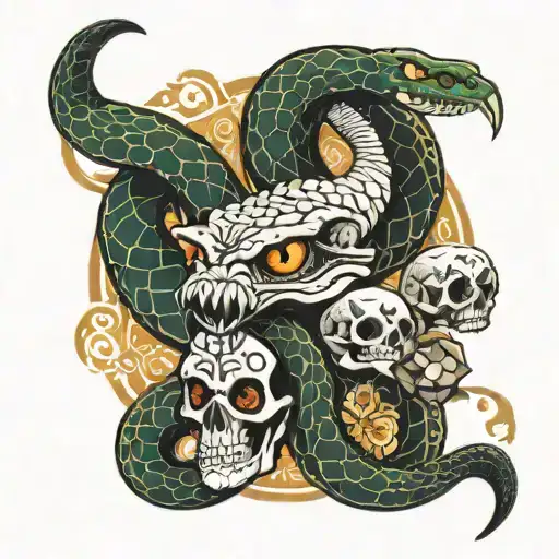 king cobra snake w skulls surrounded tattoo design idea