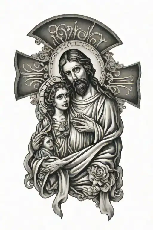 saint judas tadeo virgen Mary and Jesus Christ tattoo design idea