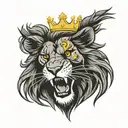 a lion roaring lion wearing a crown and clawing a soccer ball tattoo design idea