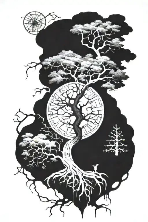 Vegvisir and Yggdrasil tree tattoo design idea