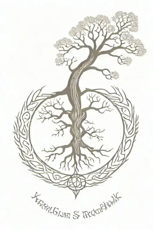 Vegvisir and Yggdrasil tree tattoo design idea